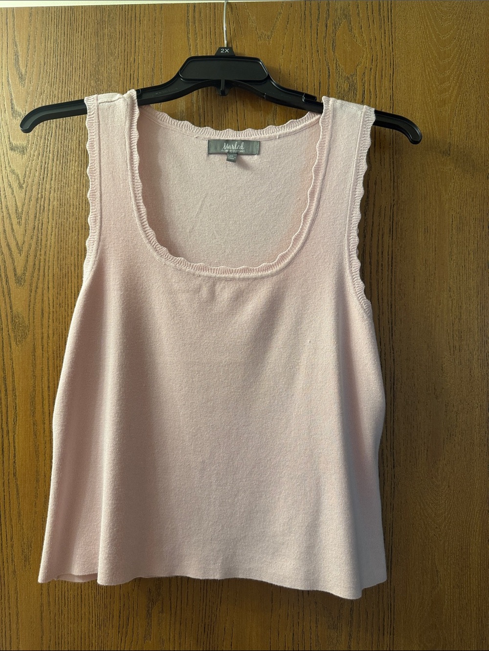 MARBLE Light Pink Scoop Neck Tank with Scalloped Trim